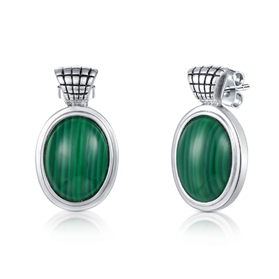 Tecnologia d'argento degli orecchini 4.75gram 925 ovali Micropave del perno della malachite di forma