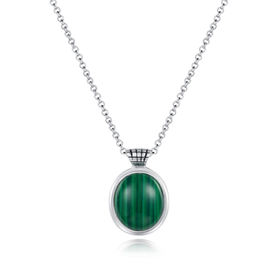 925 Sterling Silver Malachite Pendant 13x15mm ovale per le donne
