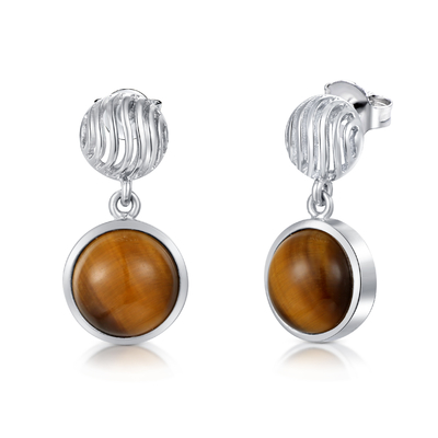 Il rodio a forma di rotondo di Tiger Eye Stone Stud Earrings ha placcato l'argento 925 per il regalo