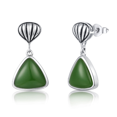 Birthstones 925 Sterling Silver Gemstone Earrings Trillion Green Jade Stud Earrings