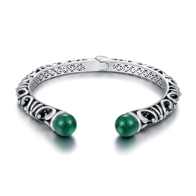 925 personali Sterling Silver Bangles Malachite Bezel che mette per le signore